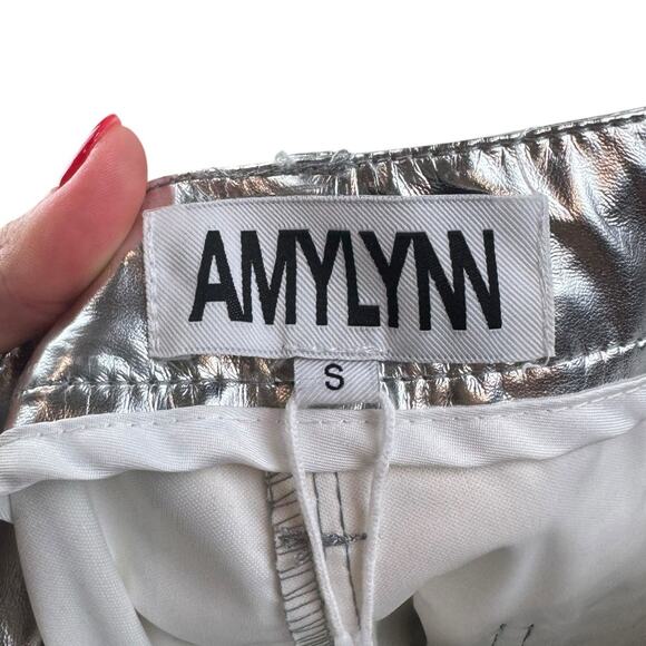 AMYLYNN NWT Womens Lupe Silvery Metallic Straight Leg High Rise Trouser Pants - Picture 6 of 11